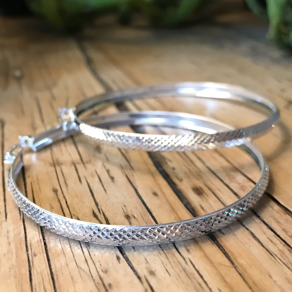 Large beveled .925 silver hoops